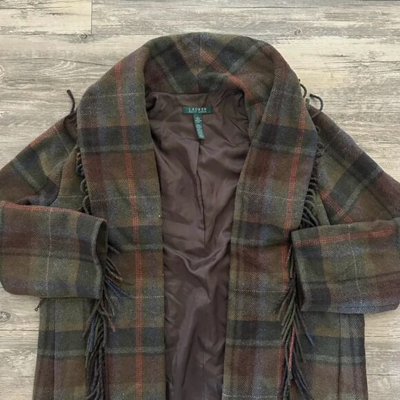 Vintage Lauren Ralph Lauren Wool Plaid Cape Sweater Jacket Size Large - Picture 2 of 6